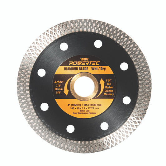POWERTEC 14002 4吋 渦輪網狀鑽石鋸片｜適用於乾濕兩用磁磚切割