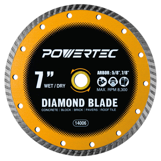 POWERTEC 14006 7吋 渦輪輪圈鑽石鋸片｜適用於乾濕兩用磁磚切割