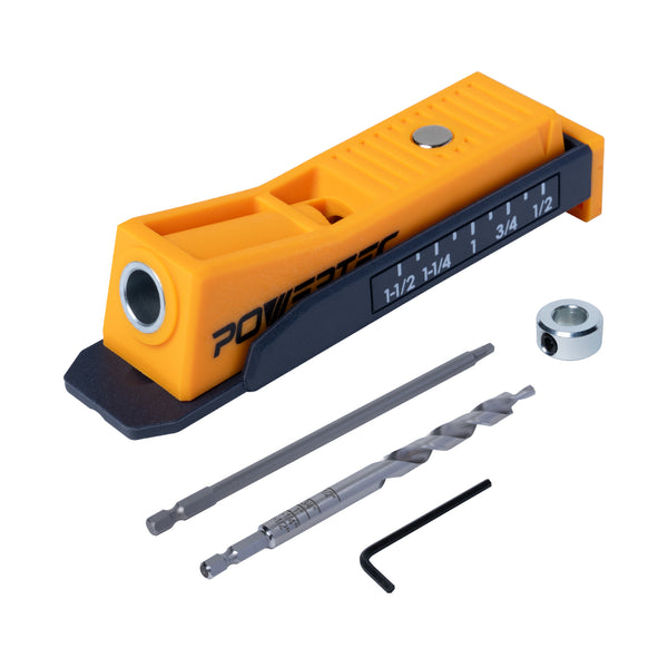 POWERTEC 72249 單孔斜孔定位器套件｜木工鑽孔治具 適用13–38mm木料